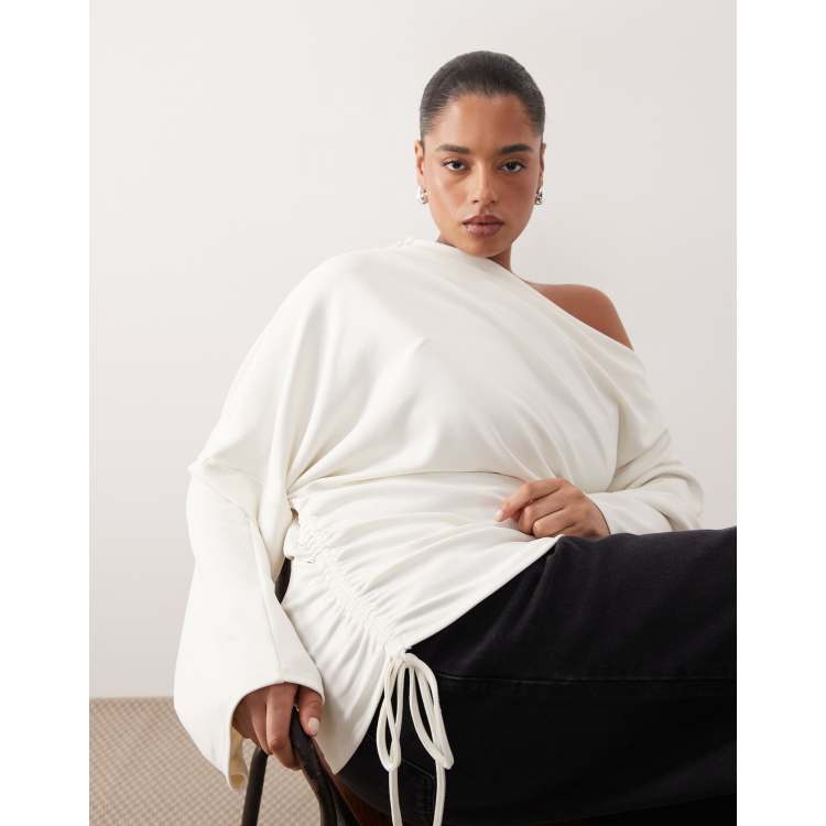ARRANGE Curve jersey off the shoulder wide sleeves top with ruched