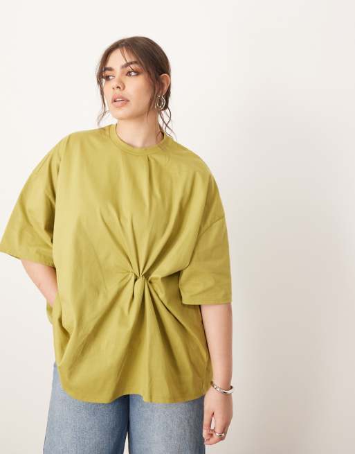 ARRANGE - Curve - Jersey T-shirt met knoopdetail in olijfgroen