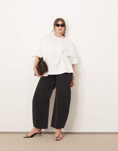 ARRANGE - Curve - Jersey T-shirt met knoopdetail in wit - view 1
