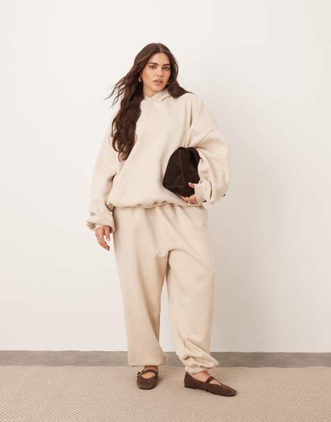 ARRANGE Curve - Joggers premium oversize in tessuto pesante color avena con fondo elasticizzato - view 1