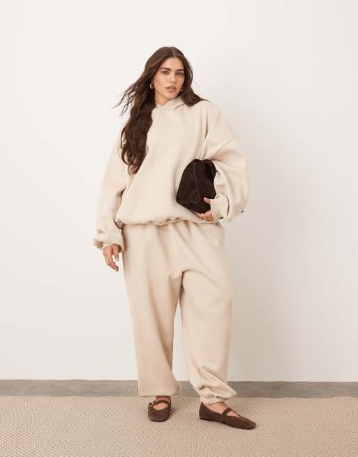 ARRANGE Curve - Joggers premium oversize in tessuto pesante color avena con fondo elasticizzato