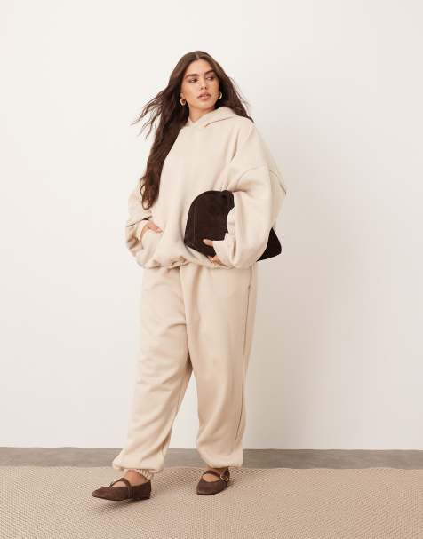 ARRANGE Curve - Joggers premium oversize pesanti con polsino e felpa con cappuccio color avena - view 1