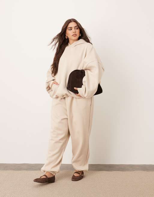 ARRANGE Curve - Joggers premium oversize pesanti con polsino e felpa con cappuccio color avena