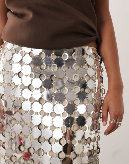 ARRANGE Curve - Jupe mi-longue style futuriste avec sequins et ourlet à franges - Argenté, 5 de 5