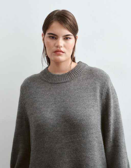 ARRANGE Curve knitted jumper with fringe hem in grey, 3 of 5