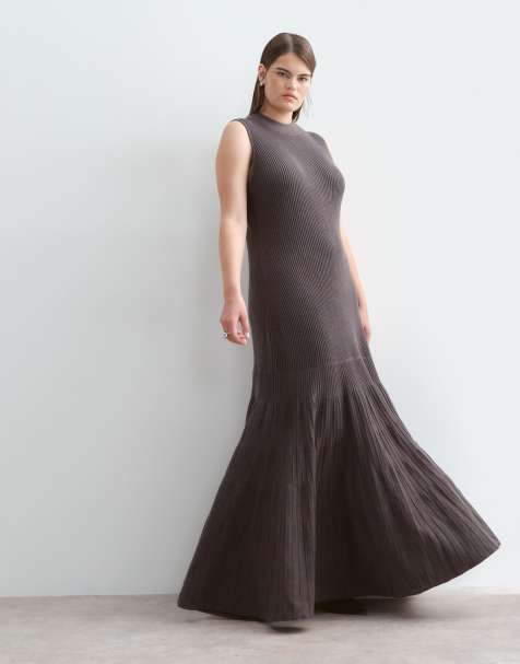 ARRANGE Curve knitted sleeveless ribbed maxi dress in charcoal - view 1