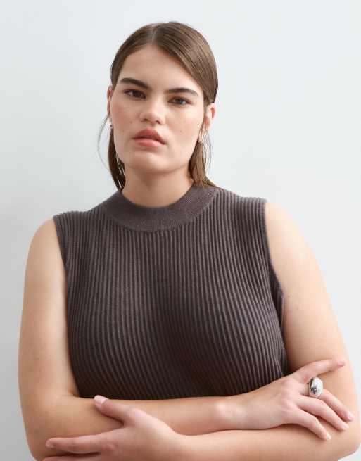 ARRANGE Curve knitted sleeveless ribbed maxi dress in charcoal, 2 of 5