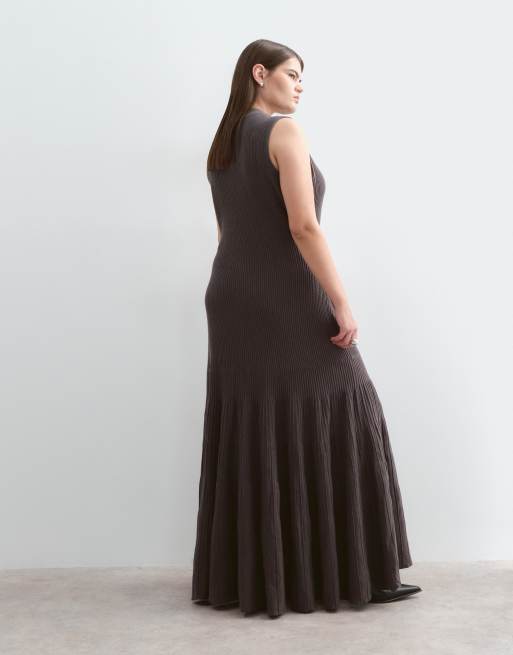 ARRANGE Curve knitted sleeveless ribbed maxi dress in charcoal, 3 of 5