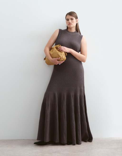 ARRANGE Curve knitted sleeveless ribbed maxi dress in charcoal, 5 of 5