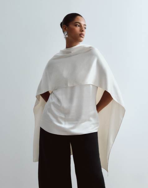 ARRANGE Curve satin underlay cape top in cream