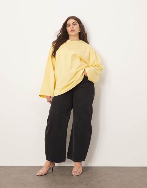 ARRANGE Curve - Kærnemælksgul og oversized T-shirt med lange ærmer i bomuld, 2 af 4