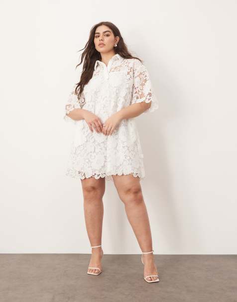 ARRANGE Curve lace polo T-shirt mini dress in white - view 1