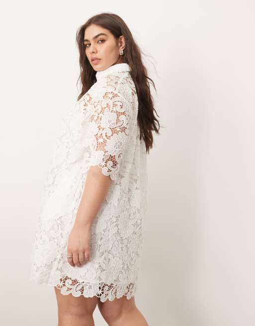 ARRANGE Curve lace polo T-shirt mini dress in white