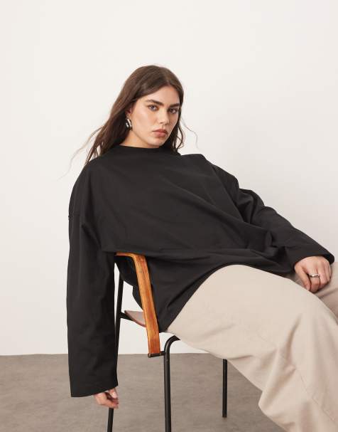 ARRANGE Curve – Langärmliges Oversize-Shirt aus Baumwolle in Schwarz - view 1