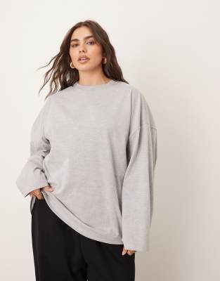 ARRANGE Curve - Langärmliges Oversize-T-Shirt aus Baumwolle in Grau meliert