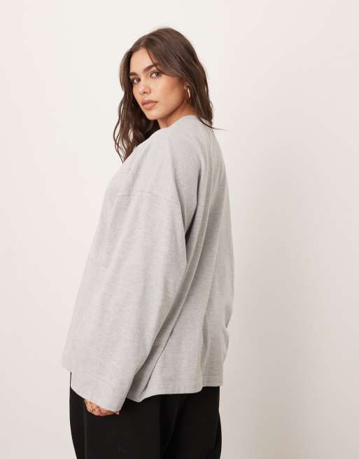 ARRANGE Curve – Langärmliges Oversize-T-Shirt aus Baumwolle in Grau meliert, 4 von 4
