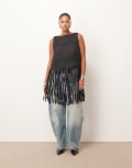 [ARRANGE] ARRANGE Curve lattice handwoven top with fringe hem in black 18 BLACK