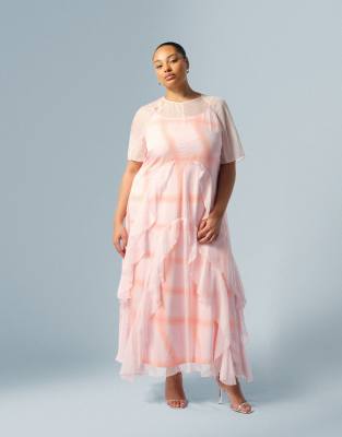 Arrange Curve Layered Ruffle Down Tiered Maxi Dress In Pink