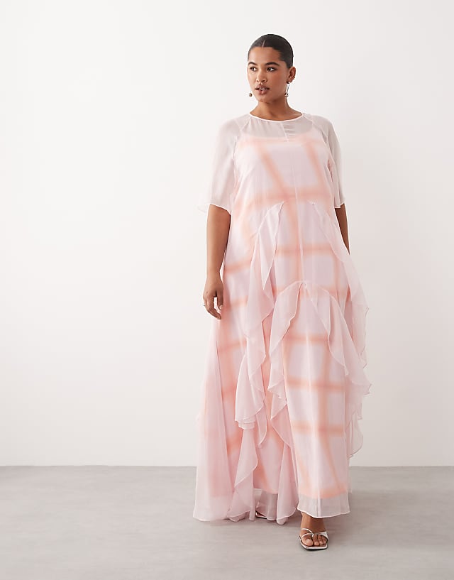 pink layered ruffle dress Darylyn Tiered Mini Fabric has no stretch ARRANGE - Curve Layered Ruffle