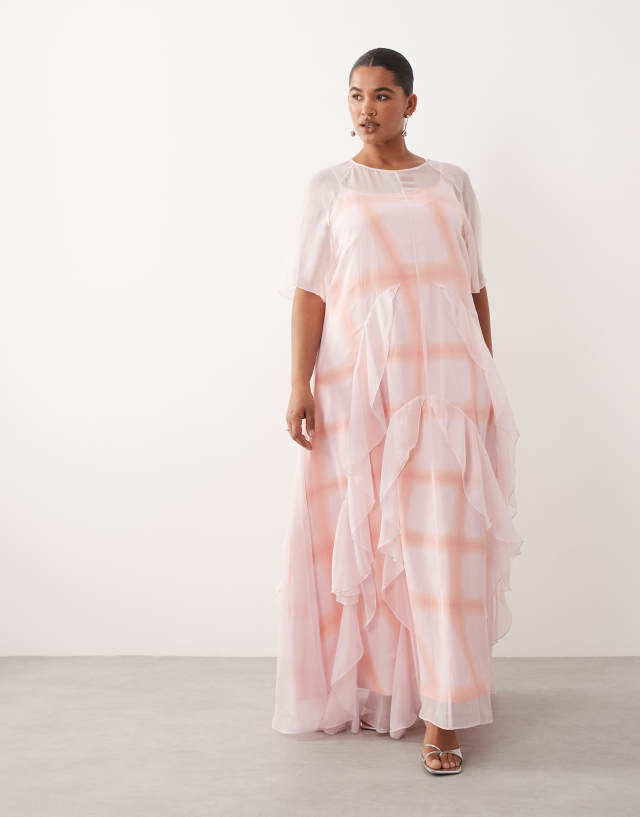 pink layered ruffle dress Strapless Tiered Tulle Ball Gown 47139 and adjustable spaghetti straps ARRANGE - Curve Layered Ruffle