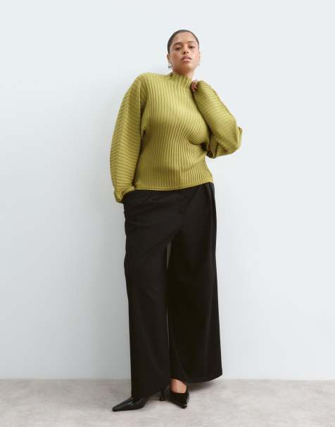 ARRANGE Curve long sleeve sculpted ribbed top in olive