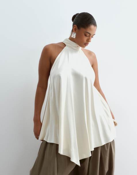 ARRANGE Curve longline halter hanky hem top in ivory - view 1