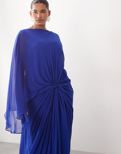 ARRANGE Curve - Maxi jurk met verlaagde taille en gedrapeerde capemouwen in kobaltblauw, 2 van 4