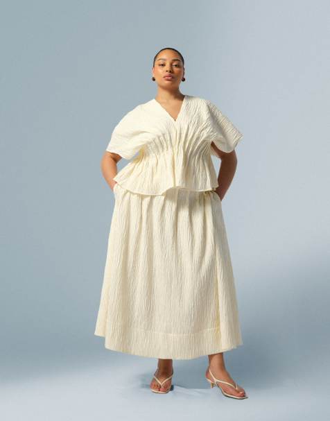 ARRANGE Curve - Maxi rok met kreukeltextuur in crème, deel van co-ord set - view 1