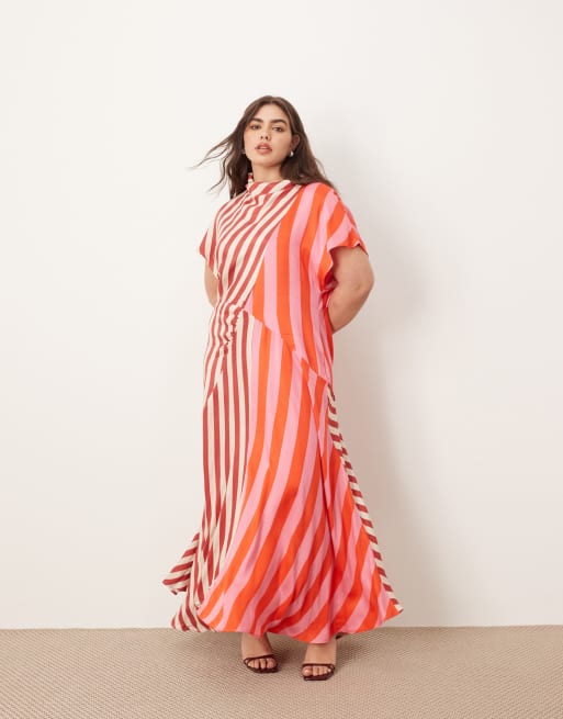 ARRANGE Curve – Maxikleid mit Farbblock-Design, Streifen, Wasserfallausschnitt und asymmetrischem Saum, 4 von 4