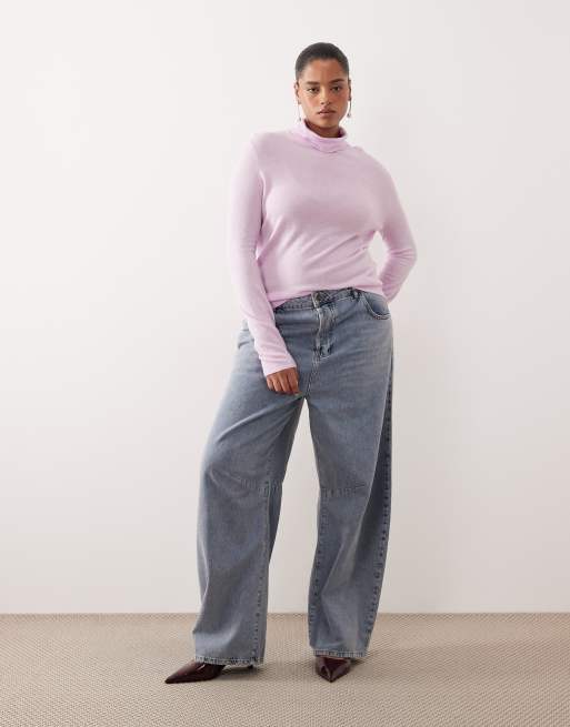 ARRANGE Curve merino wool turtleneck top in light pink, 3 of 4