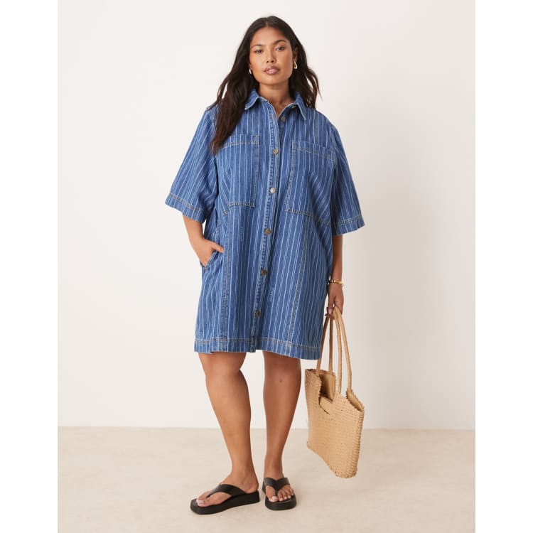 [ JEANS] Mini Strip Shirt Dress ★人気★ ARRANGE Curve mini denim stripe shirt dress | ASOS