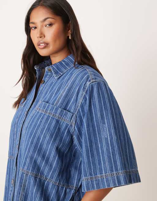 ARRANGE Curve mini denim stripe shirt dress | ASOS