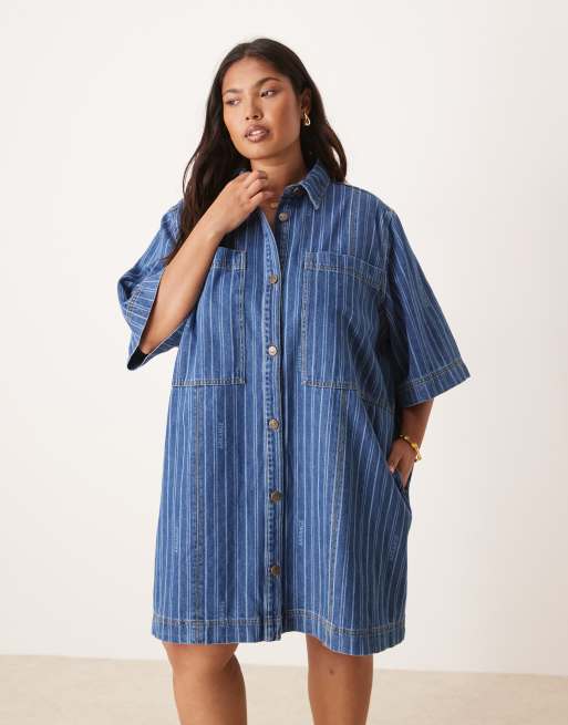 ARRANGE Curve mini denim stripe shirt dress, 4 of 4