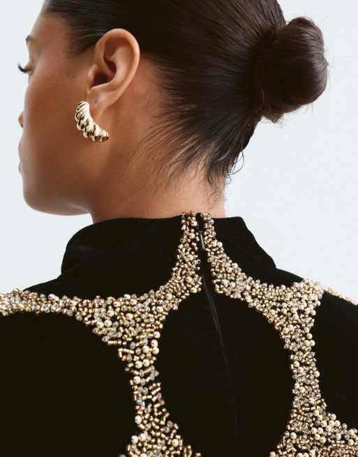 ARRANGE Curve - Mini jurk met versiering, stippen en lange mouwen in goud, 5 van 5