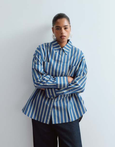 ARRANGE Curve – Niebieska koszula premium oversize w paski - view 1