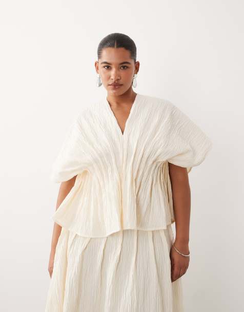 ARRANGE Curve – Oberteil in Creme mit gesmokter Taille und Knitterstruktur, Kombiteil - view 1