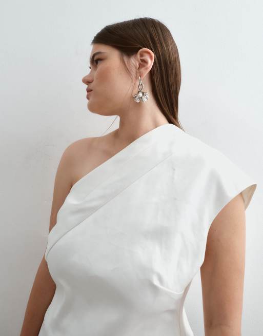 ARRANGE Curve One-Shoulder-Top mit Drapierung in Elfenbein, 3 von 5