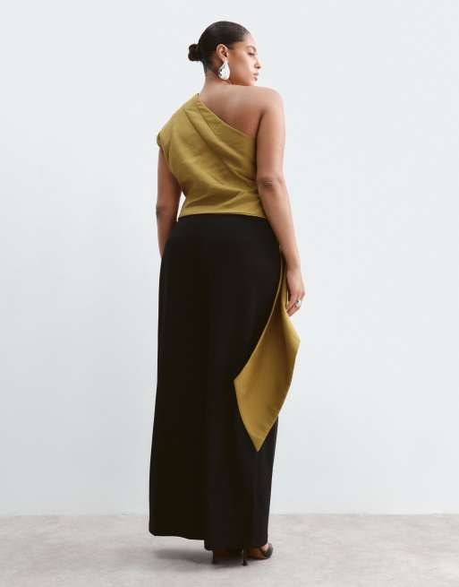 ARRANGE Curve One-Shoulder-Top mit Drapierung in Oliv, 4 von 5