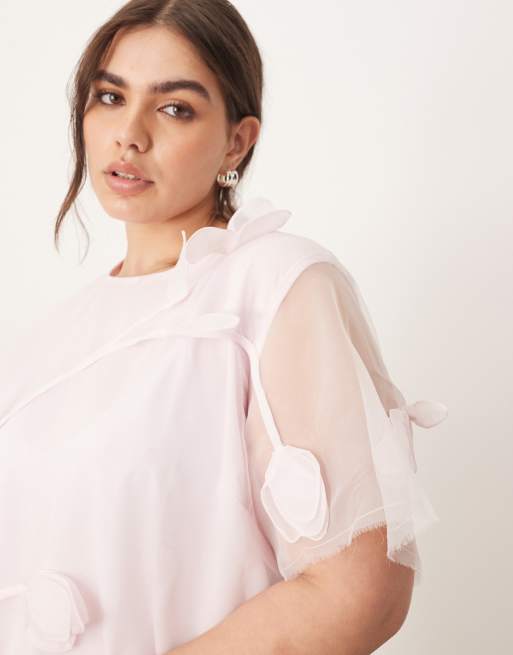 ARRANGE Curve organza floral applique maxi dress in light pink