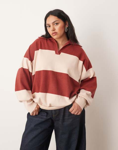 ARRANGE Curve – Oversize-Pullover aus kompaktem Strick in Rot und Creme mit Kragen - view 1