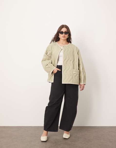 ARRANGE Curve – Oversize-Steppjacke in Salbeigrün mit Kontrastbesatz - view 1
