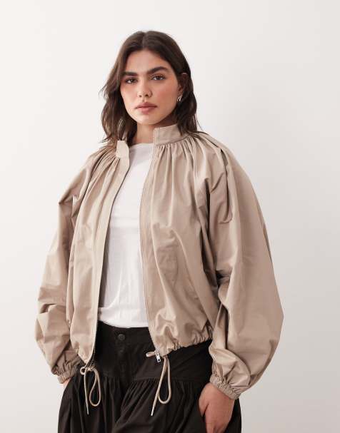 ARRANGE Curve oversized bomber jacket with balloon sleeve in stone - view 1