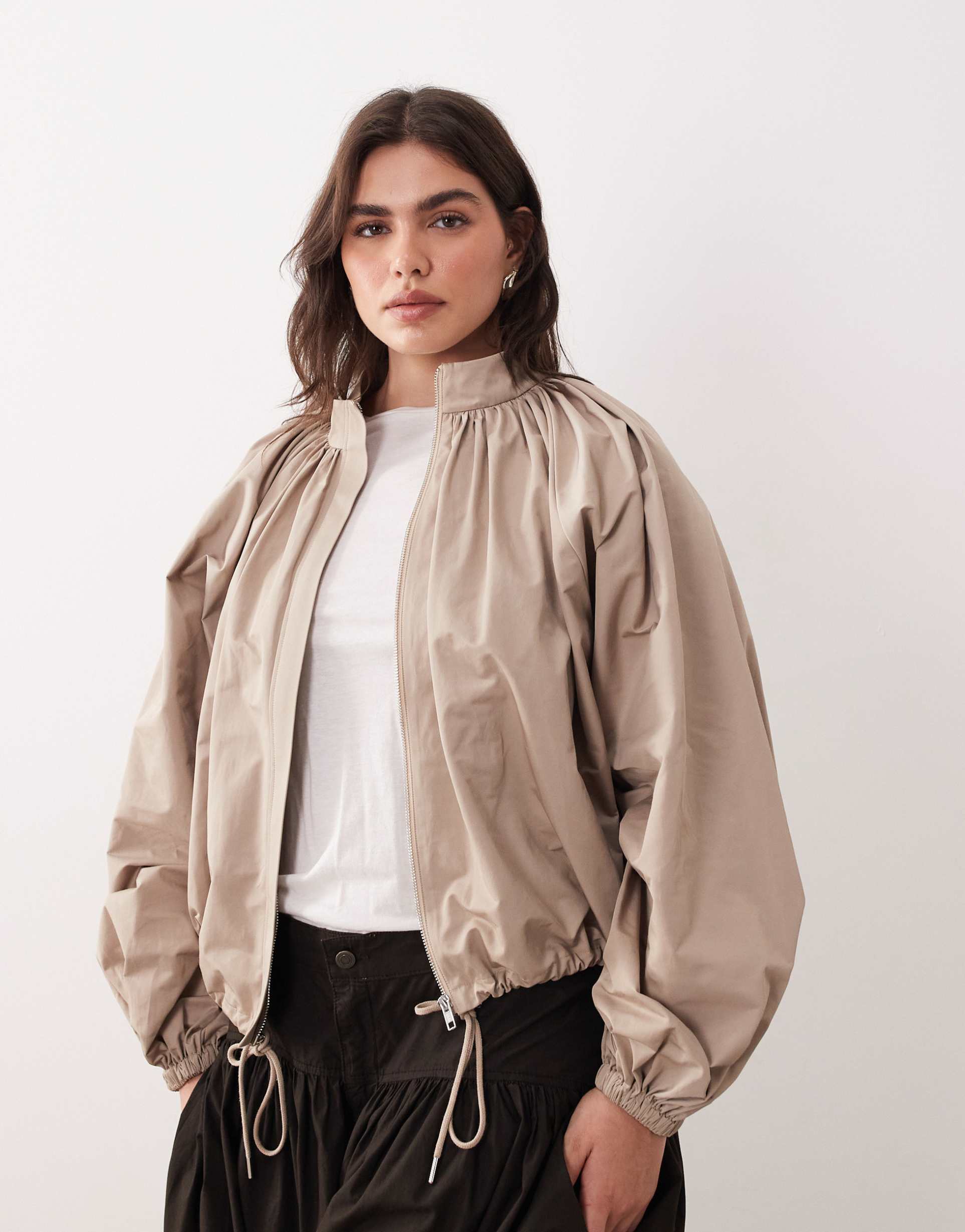 arrange curve oversized bomber jacket with balloon sleeve in stone