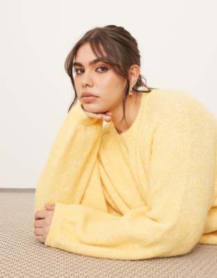 Arrange Curve Oversized Crew Neck Sweater In Yellow