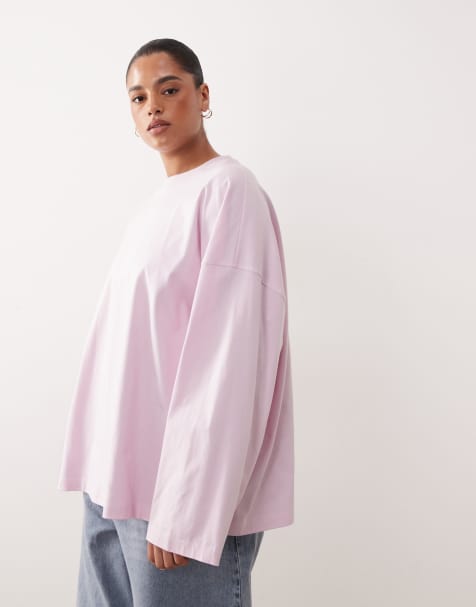 ARRANGE Curve - Oversized katoenen T-shirt met lange mouwen in lichtroze - view 1