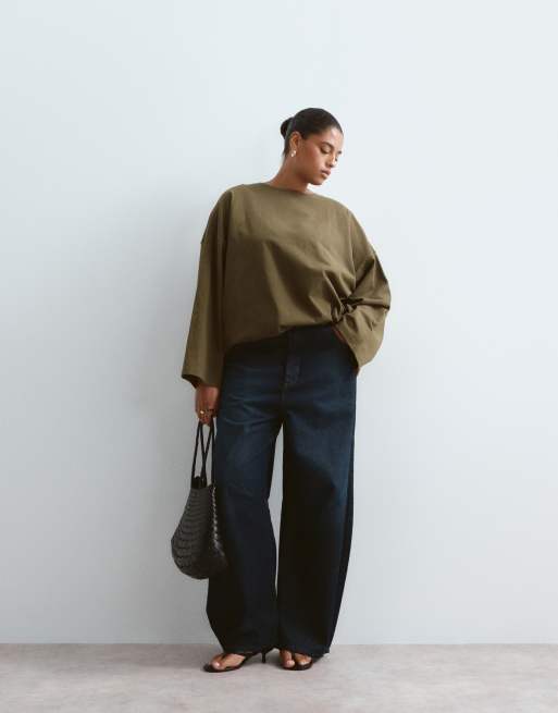 ARRANGE Curve oversized langærmet T-shirt i khaki, 3 af 4