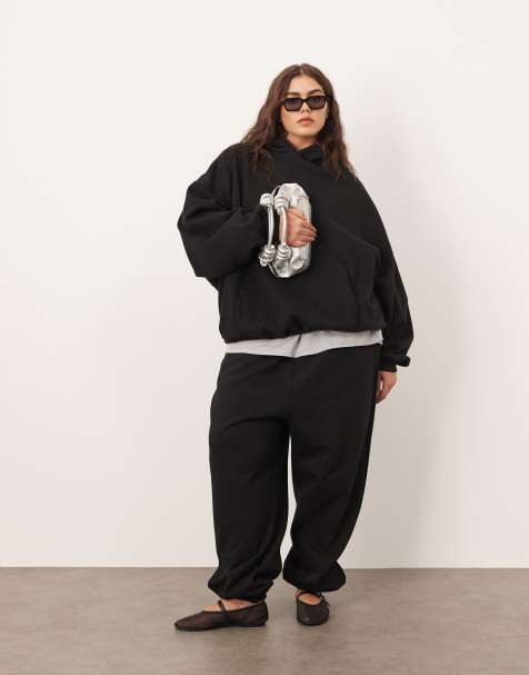 ARRANGE Curve oversized premium heavy weight jogger with cuff in black - view 1