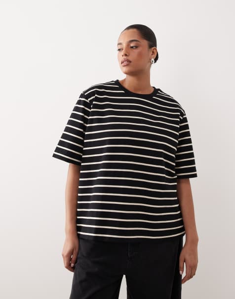 ARRANGE Curve oversized premium heavy weight t-shirt in black stripe - view 1