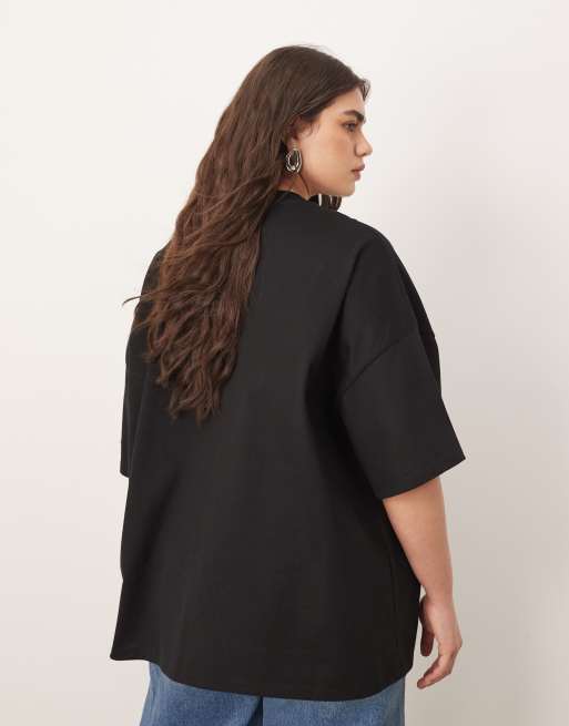 ARRANGE Curve oversized premium heavy weight T-shirt in black, 4 of 4
