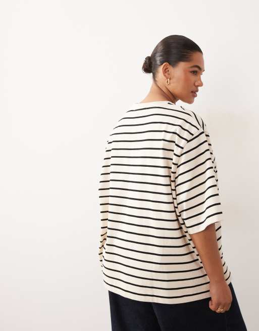 ARRANGE Curve oversized premium heavy weight t-shirt in cream stripe, 4 of 4